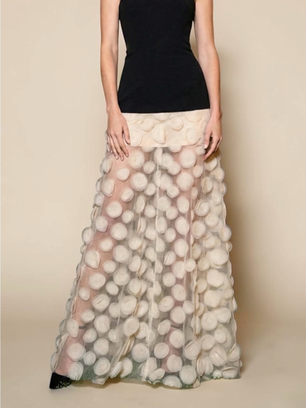 Strapless Cream Dot-Embellished Maxi Dress Size S NWT